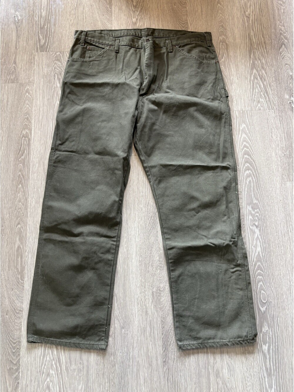 Dickies Duck Canvas Carpenter Pants Mens 44x32 Moss Green Workwear Baggy
